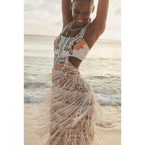 NWT Anthropologie Linen Fringe Column Midi Dress - Size S Petite MSRP $148